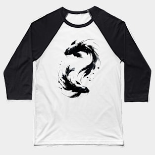 Sumie Brushstroke Two Karasu Black Koi Fish Baseball T-Shirt